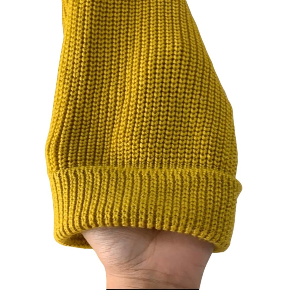 Women's yellow-mustard-knit-high low hem- sweater Sz Large - Picture 3 of 6